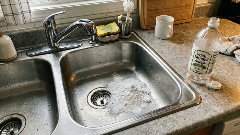 baking soda and vinegar poured into drain