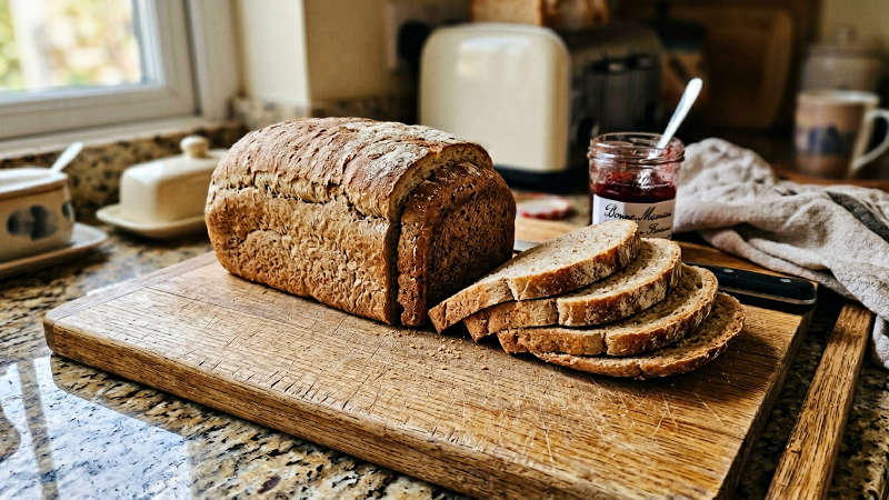 bread heel pressed back on loaf